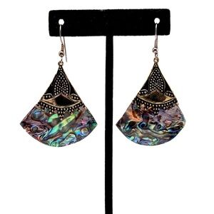 Abalone Shell Fan Drop Earrings Bali Style Iridescent